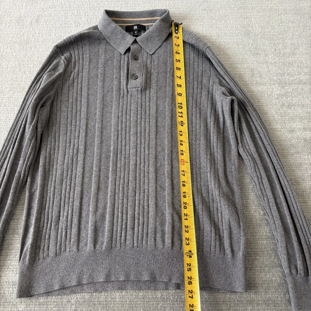 Banana Republic Pullover Sweater Mens M Gray Ribbed Knit Collared Cotton Office